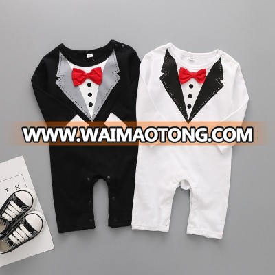 Hot Selling long sleeve gentlemen baby jumpsuit cotton baby romper suit autumn 2018