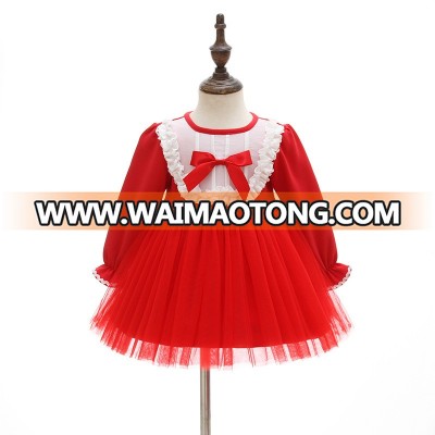 Wholesale Autumn baby girl baptism dresses Red long sleeve baptism dresses