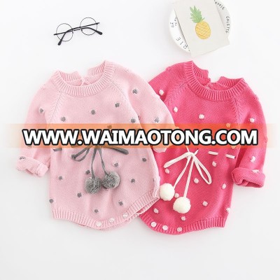 High Quality Autumn toddler girl clothing knitted polka dot jumpsuit long sleeve baby rompers