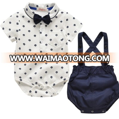 Hot sale newborn baby romper suits gentleman bow tie cotton short sleeve baby romper