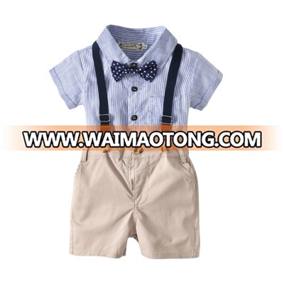 Wholesale newborn stripe clothes summer gentleman baby boy romper 100% cotton baby jumpsuit