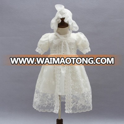 Hote sale White Chiffon Baptismal Christening Little Baby Dress For Girl