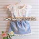 New Cute White Princess Belt Denim Dress Kids Summer Dress And Sleeveless Cotton T-shirt Kids Girls Clothes Set A041